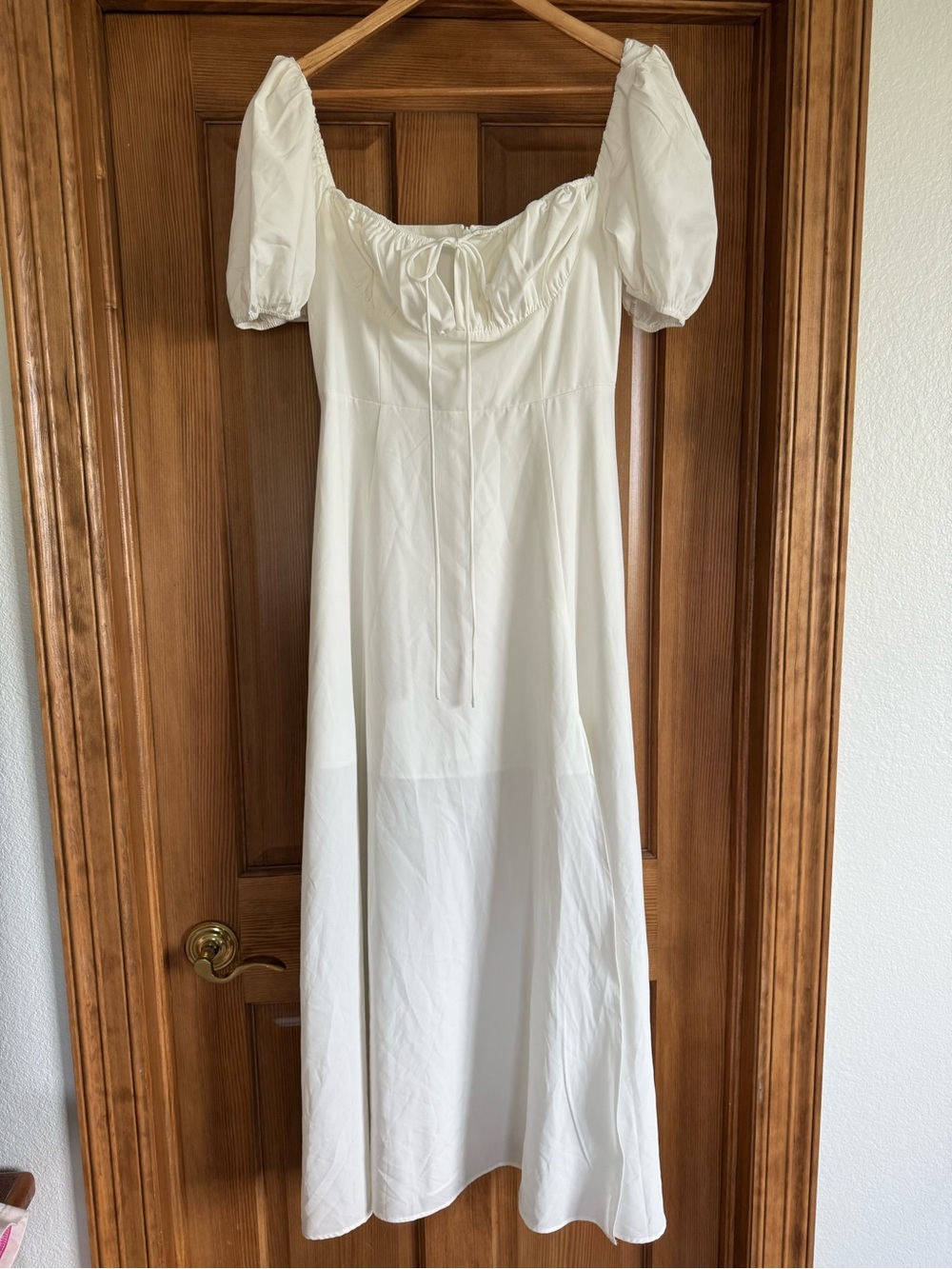 Cottagecore White Puff-Sleeve Maxi Dress whimsy